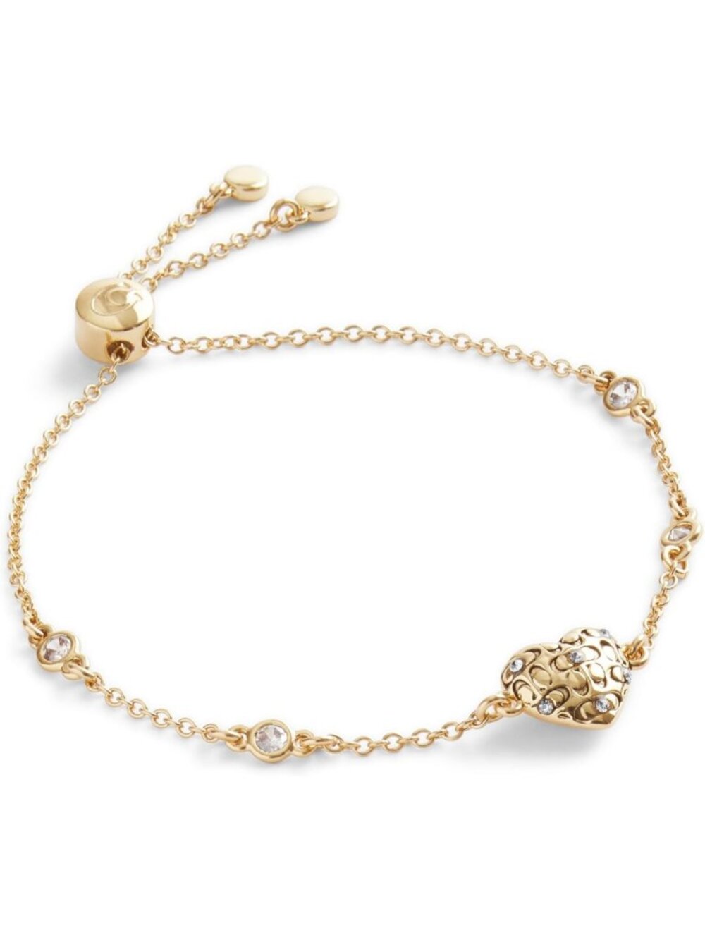 Women's Quilted Heart Slider Bracelet with Crystals in Gold - One Size Fashion